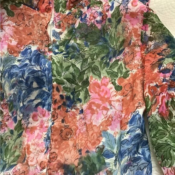 Vintage 60s Floral Print Ruffle Neck Long Sleeve Maxi Dress - Picture 7 of 16